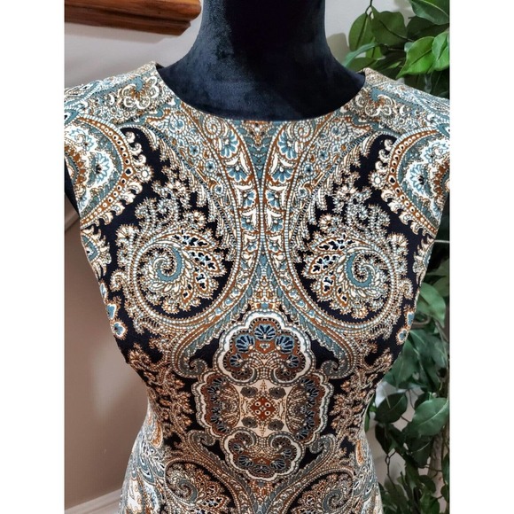 Studio 1 Women's Multicolor Polyester Round Neck Sleeveless Knee Length Dress 4 - Picture 5 of 11